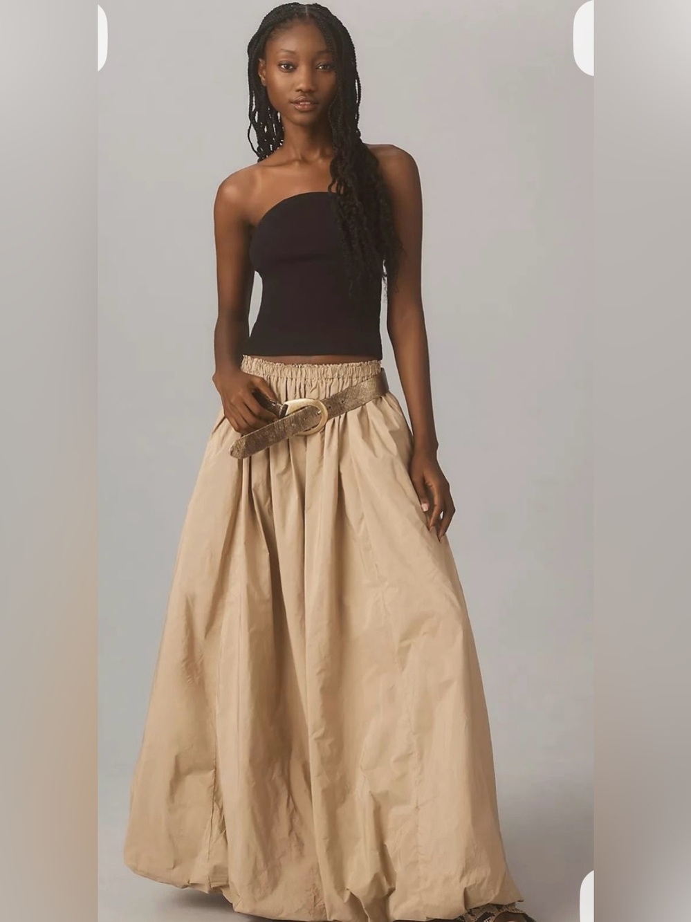 Anthropologie Maeve Beige Maxi Bubble Skirt with Gathered Waist size S. Like new